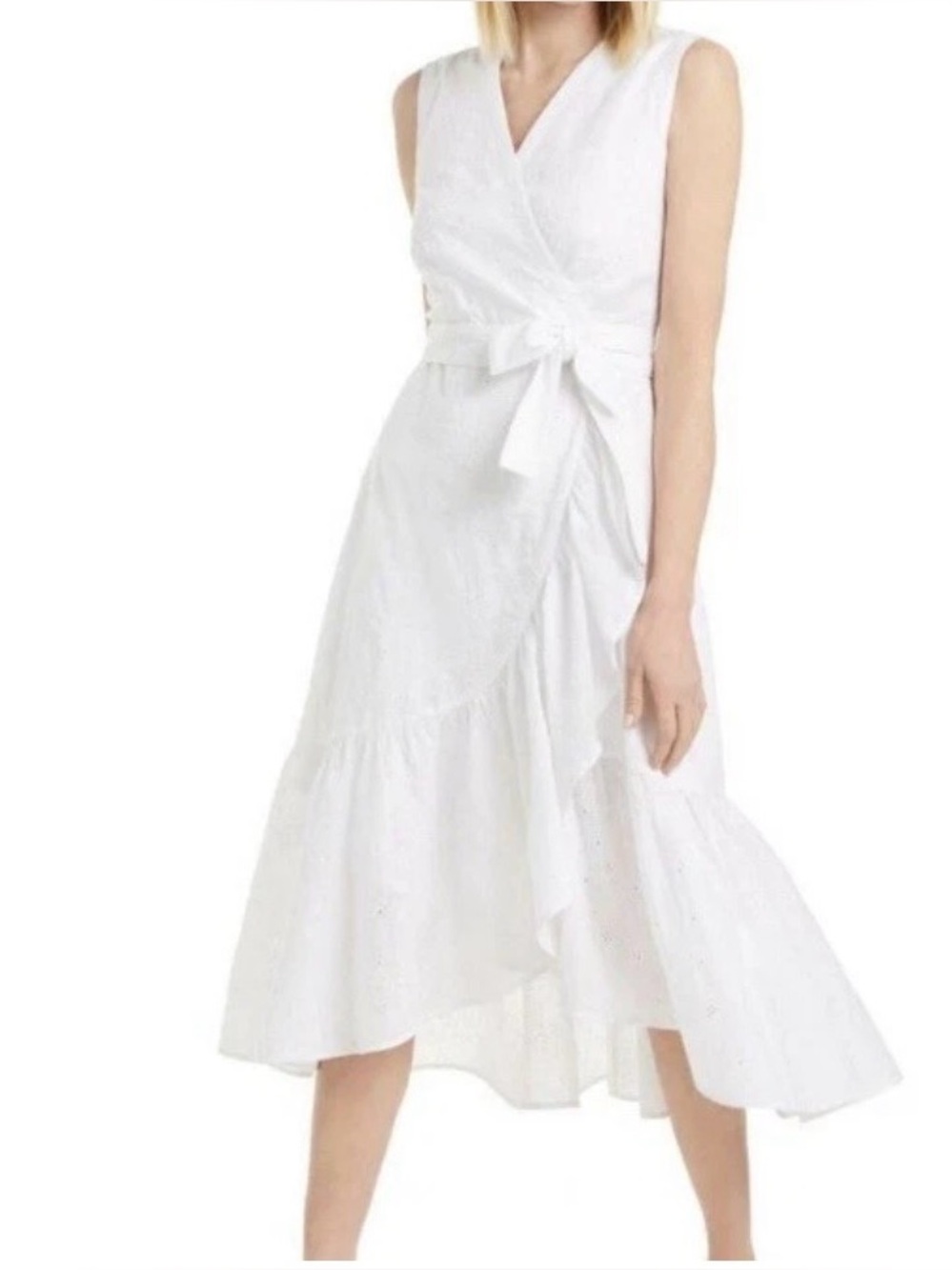 Charter Club White Sleeveless Wrap-Style Midi Dress